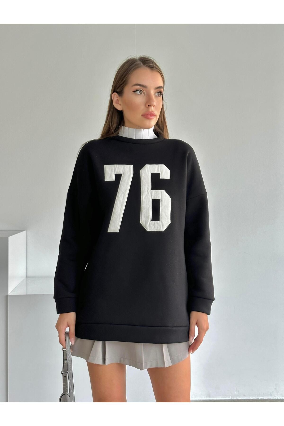 Seventy Six Baskı Sweat Siyah