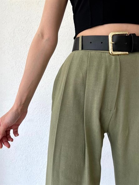 Keten Jogger Pantolon Haki Yeşil