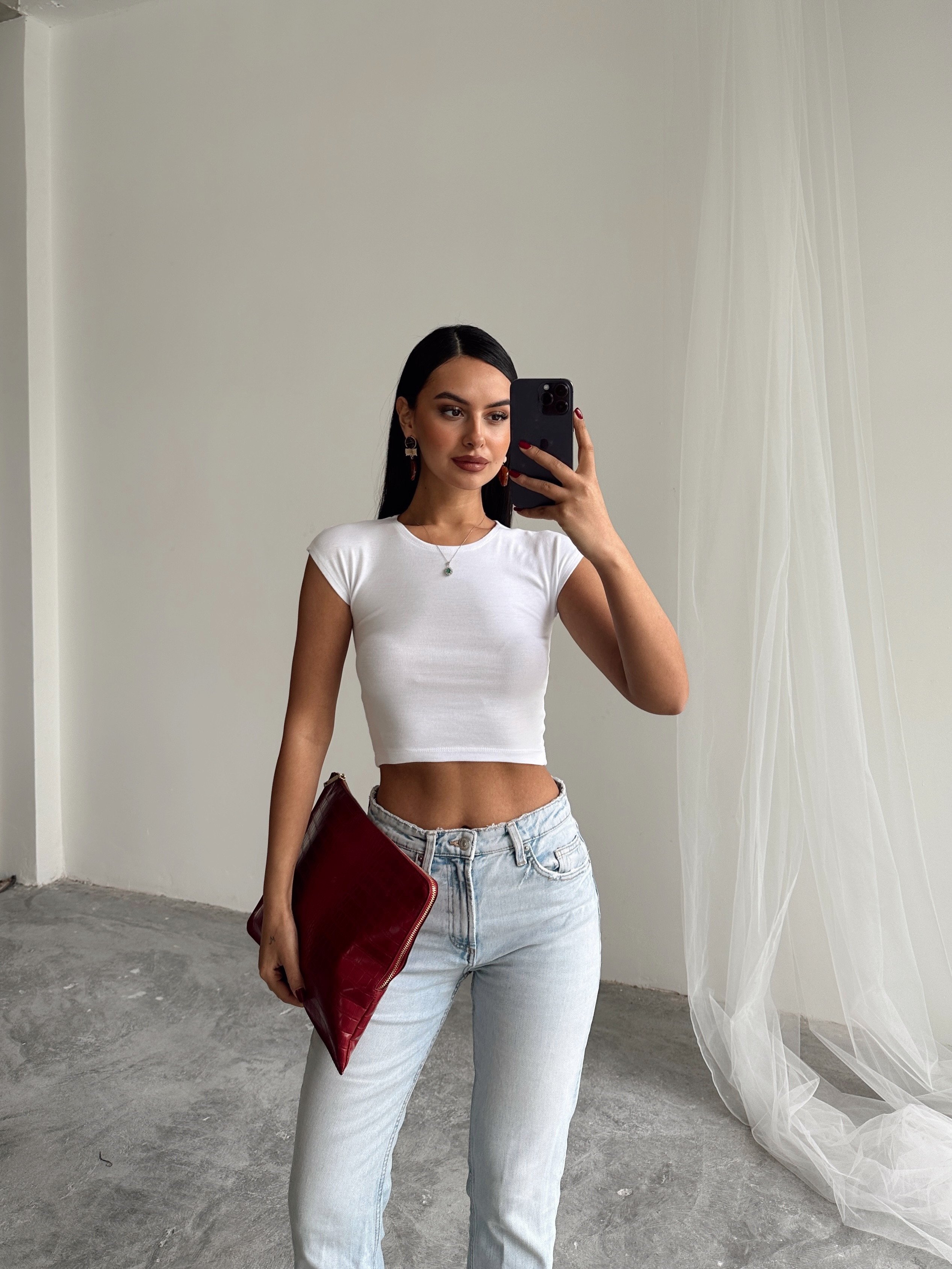 Pamuklu Crop Basic - Beyaz