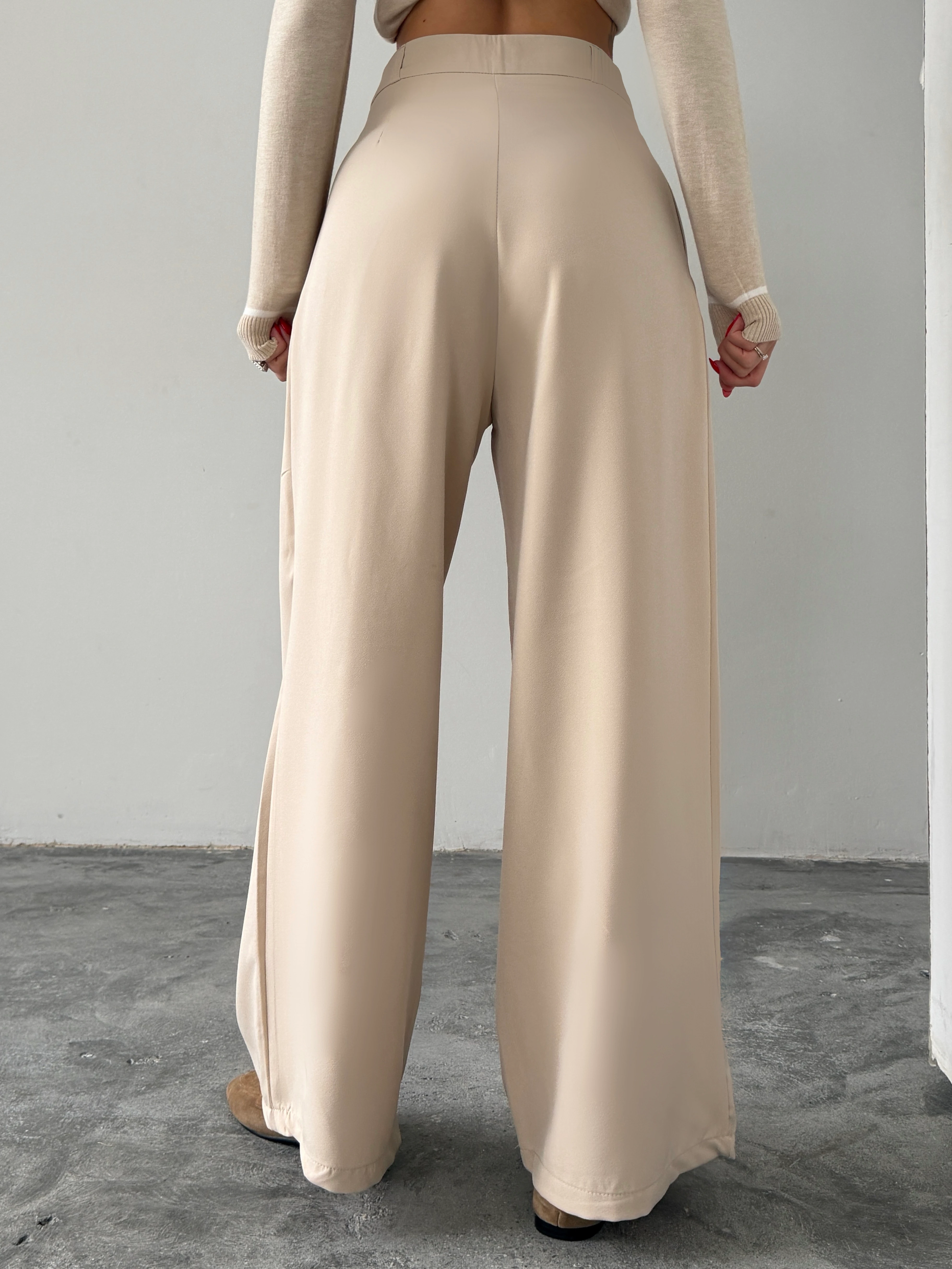 Üç Pile Palazzo Pantolon - Taş