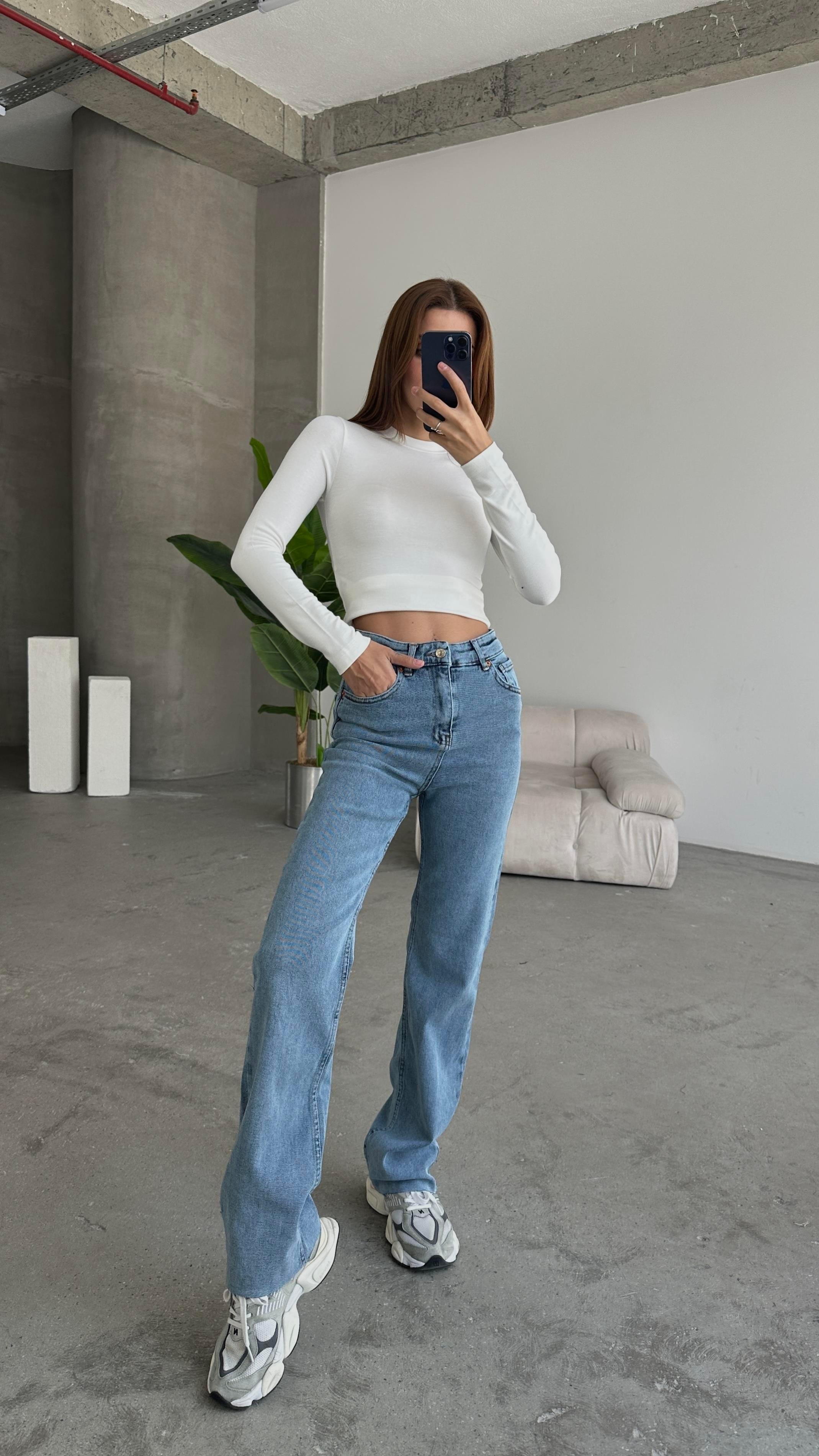 Wide Leg Jean Buz Mavi