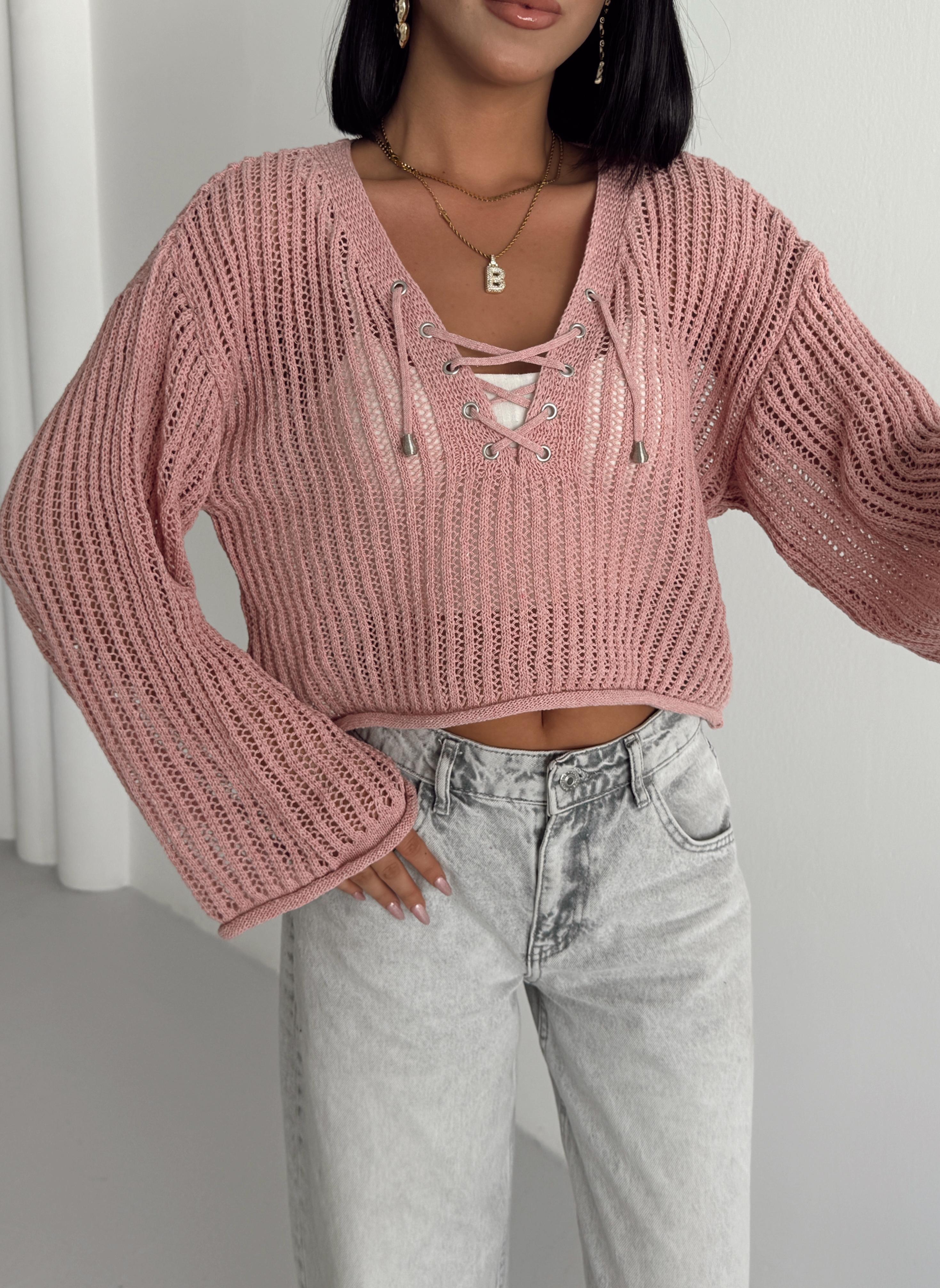 Kuşgözü Crop Triko  - Gül Kurusu