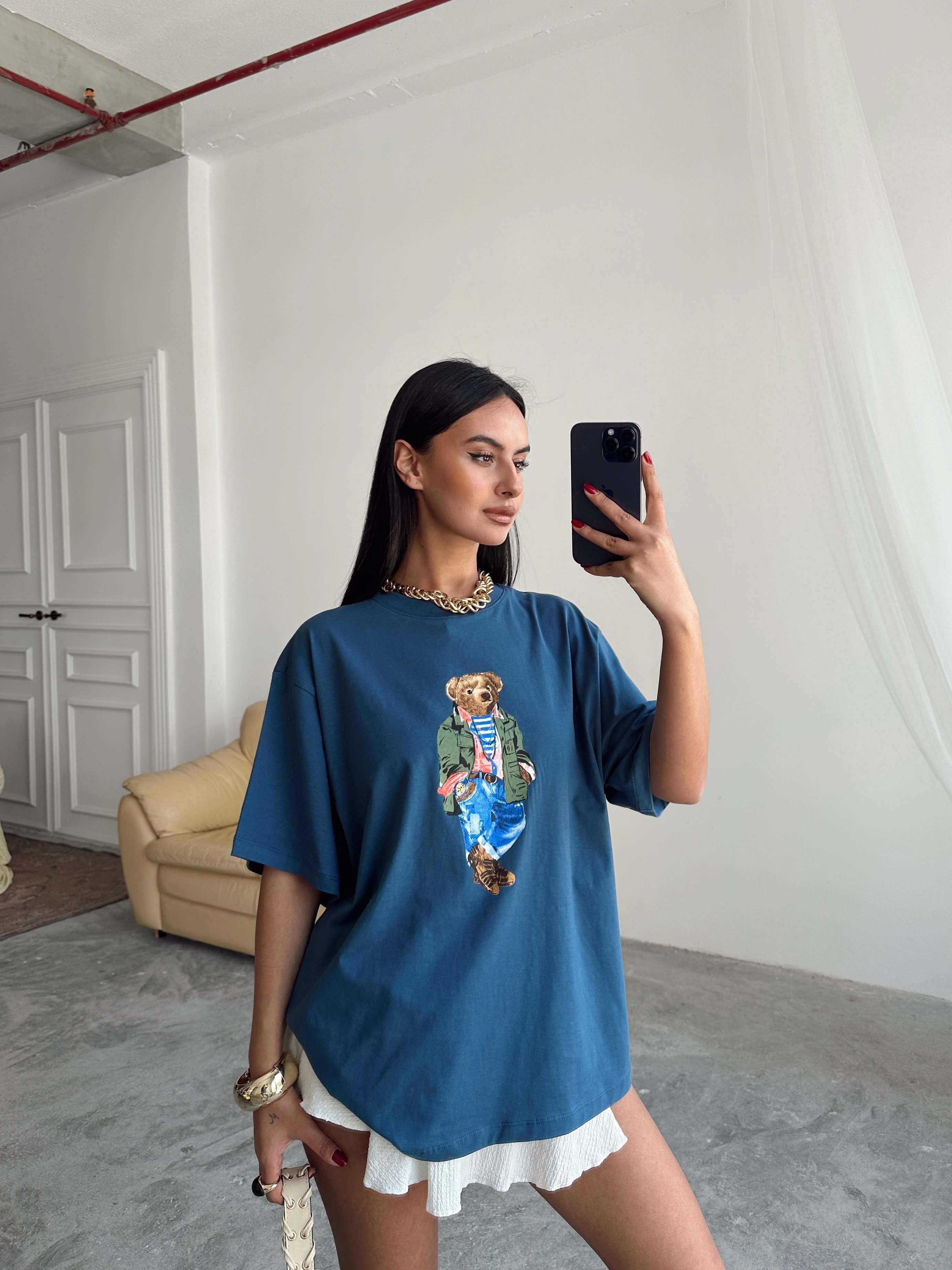 Big Bear Baskı T-shırt - İndigo