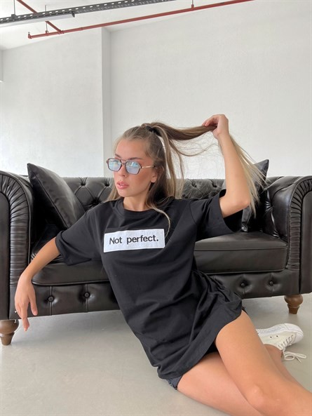 Not Perfect İşleme Oversize Basic Siyah-Beyaz
