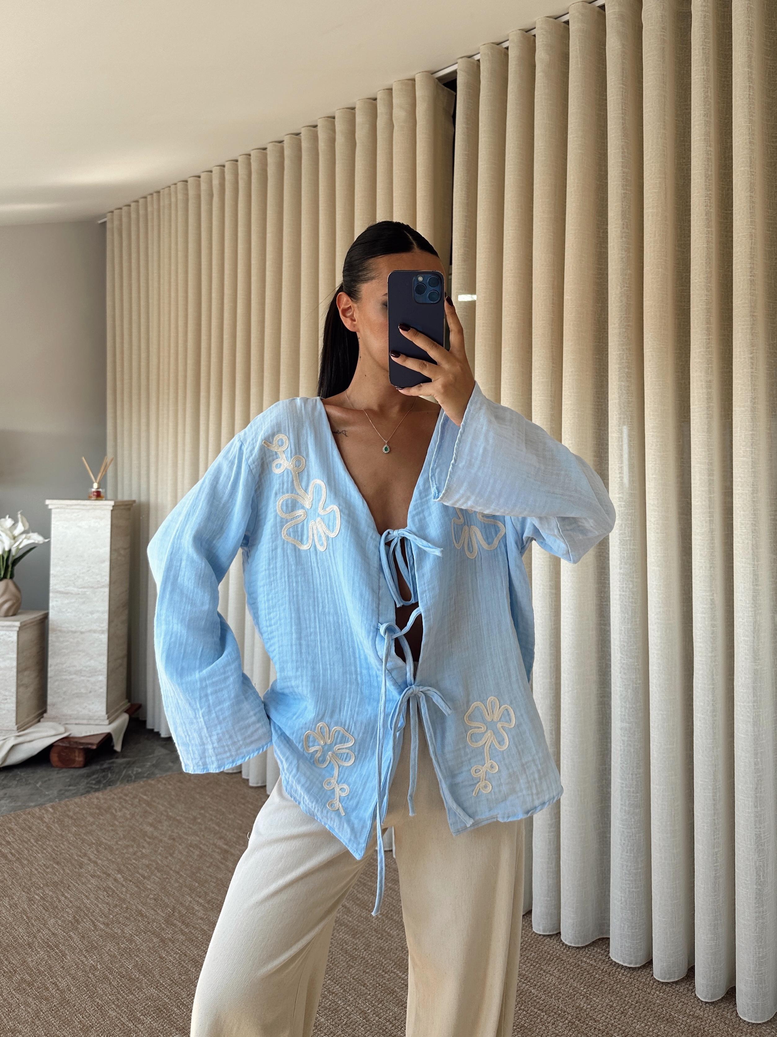 Nakışlı Kimono Takım  - Mavi