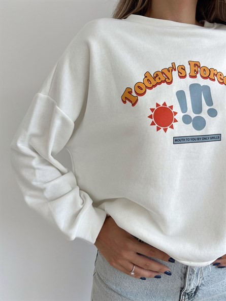 Today Forecast Baskı Sweatshirt Beyaz