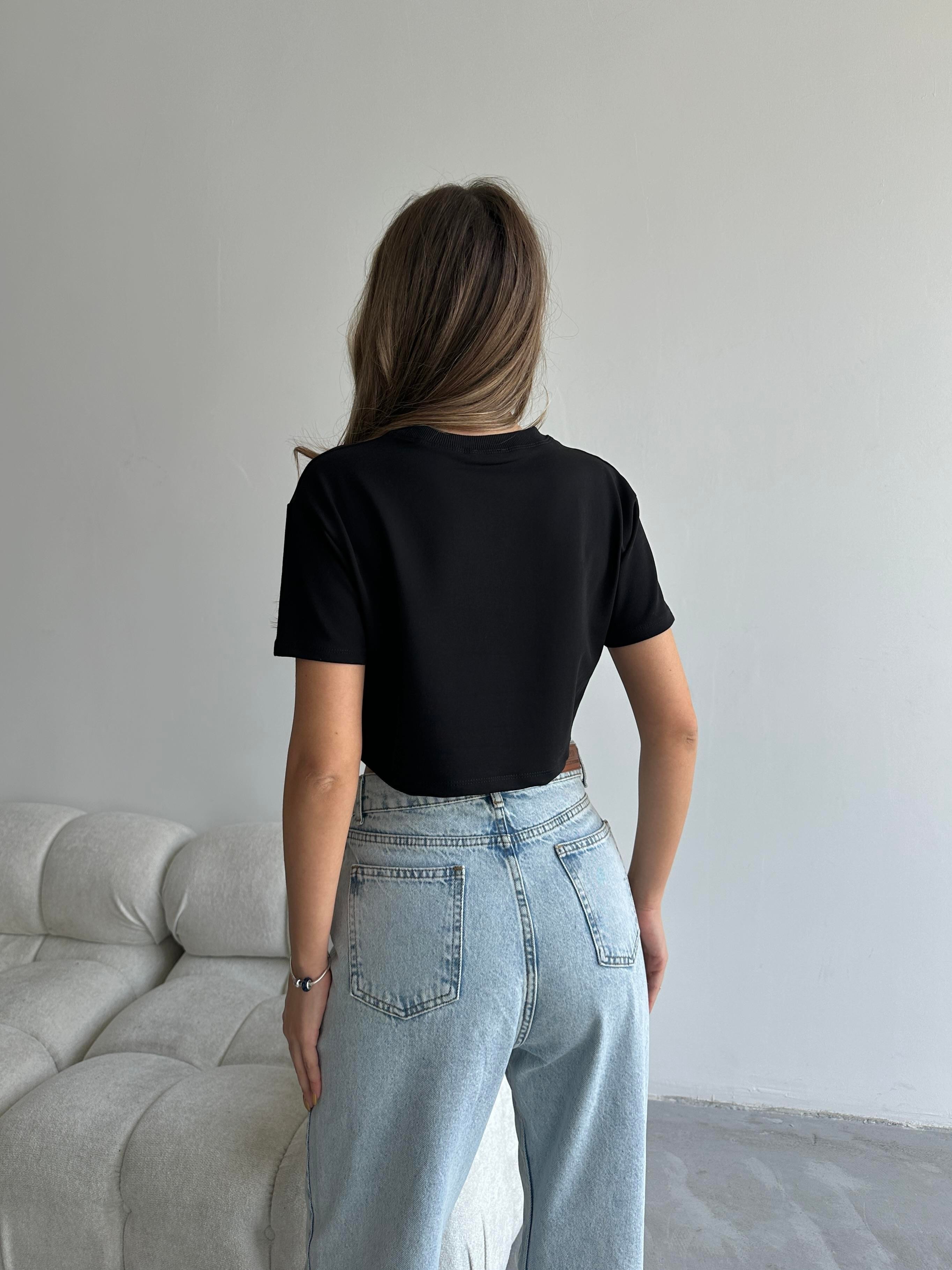 Bella Oversize Crop Tshirt Siyah