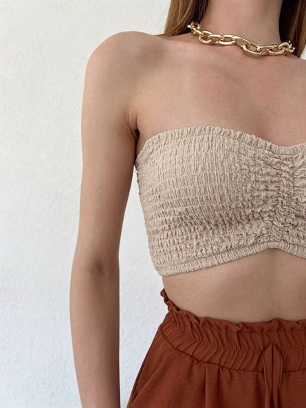 Drapeli Gofre Straplez Crop Bej