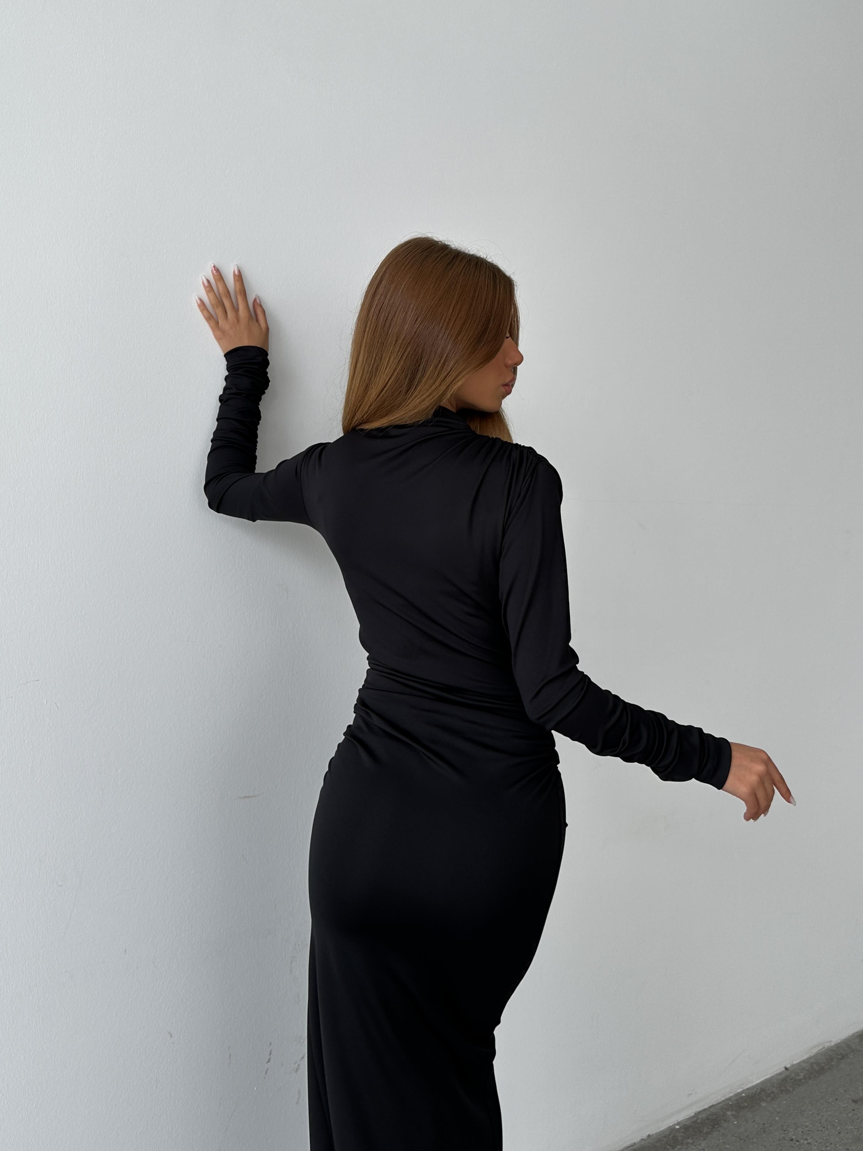 Drape Balıkçı Elbise Siyah