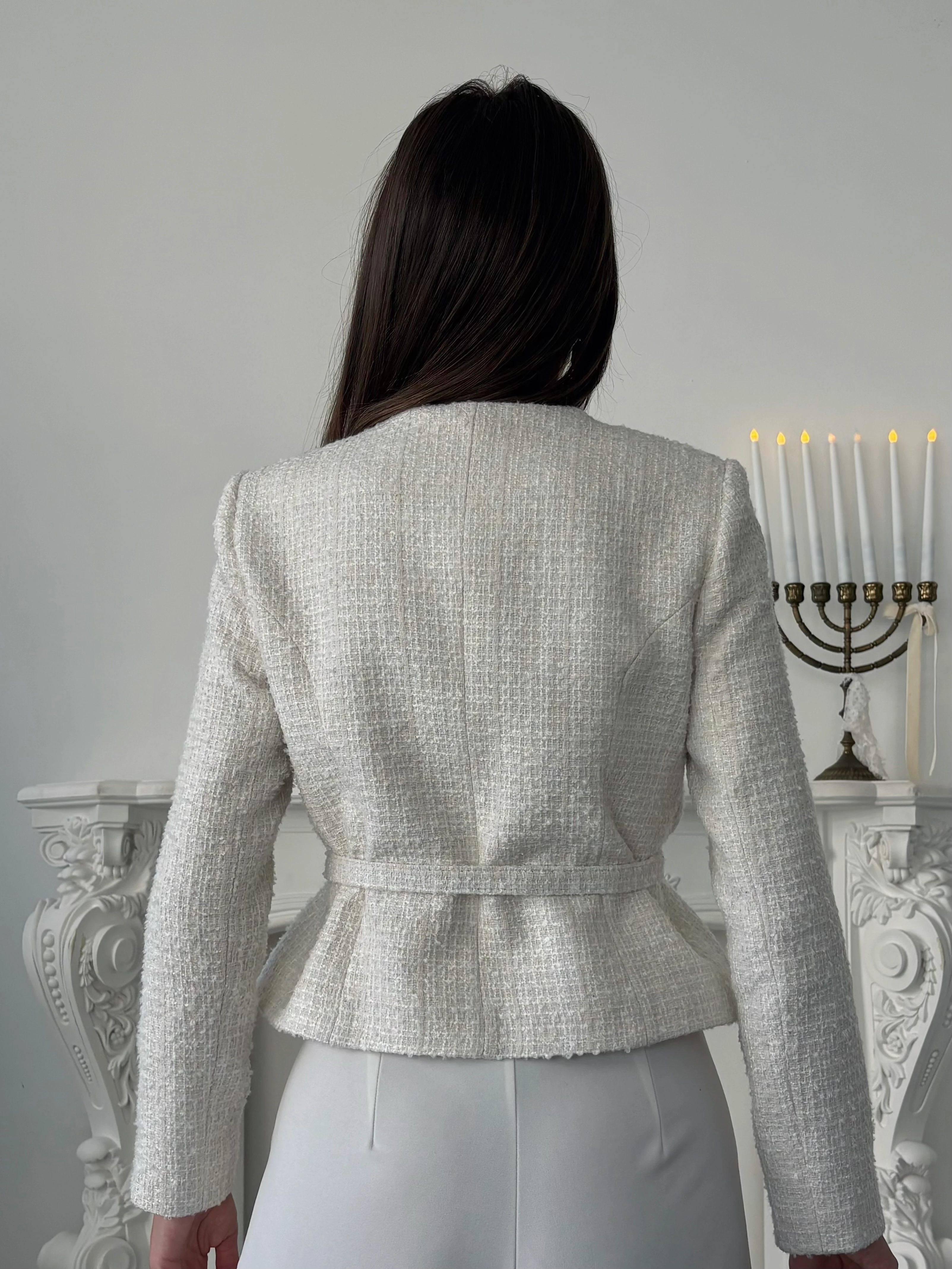 Kemer Detaylı Düğmeli Ceket - Ekru