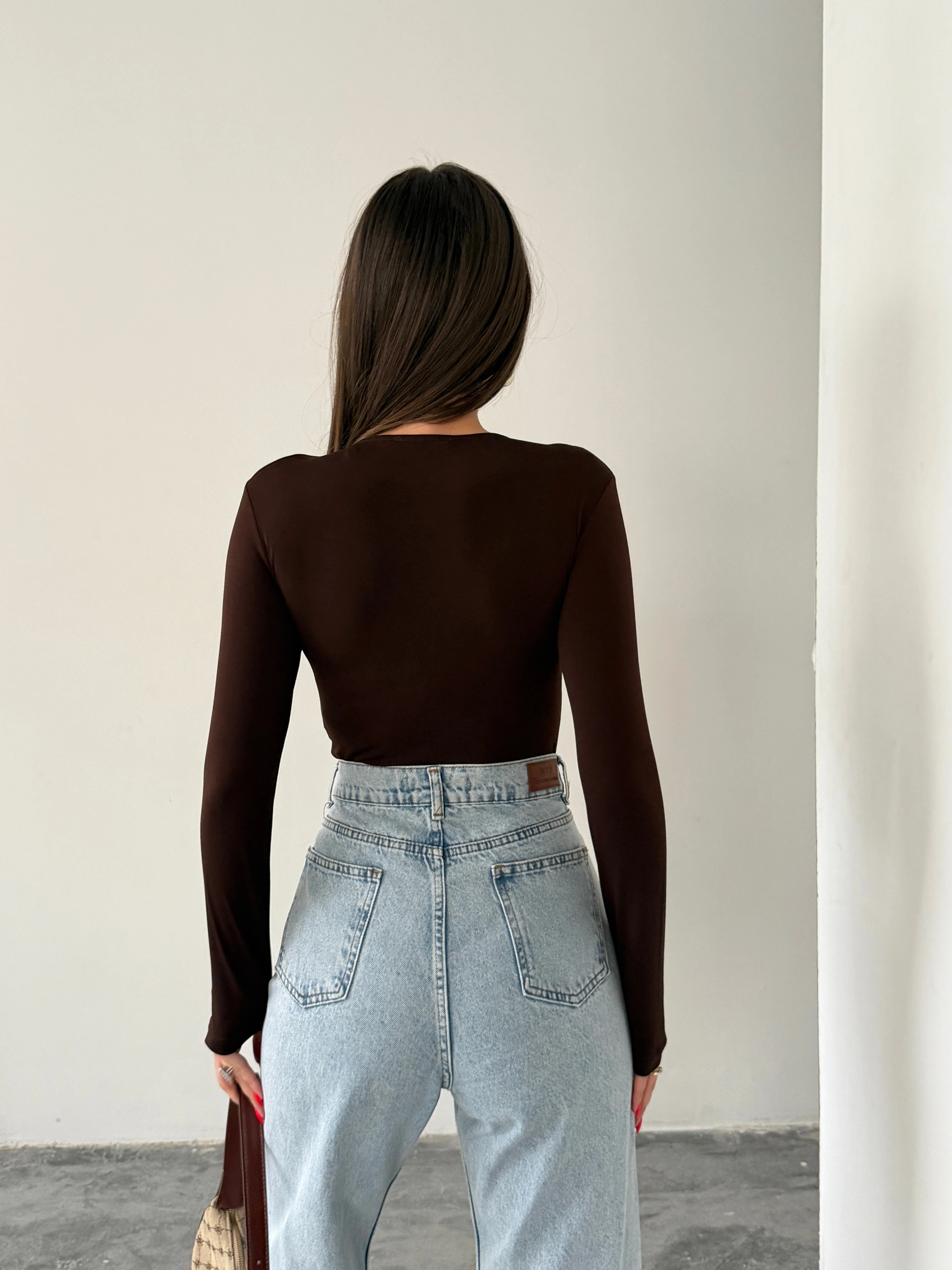 Bisiklet Yaka Bodysuit - Kahve