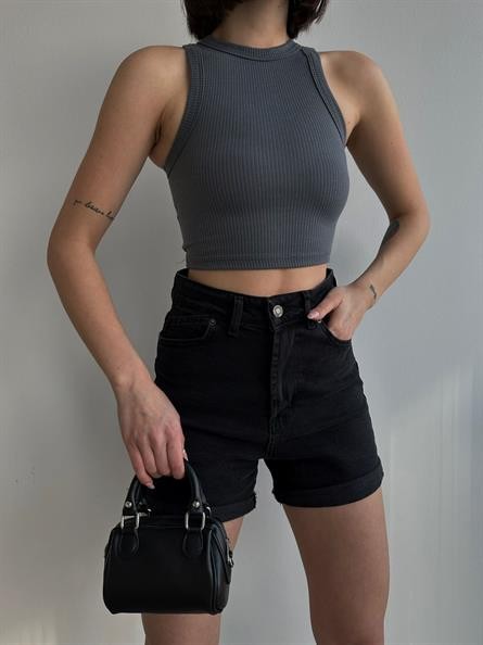 Halter Yaka Fitilli Crop Füme