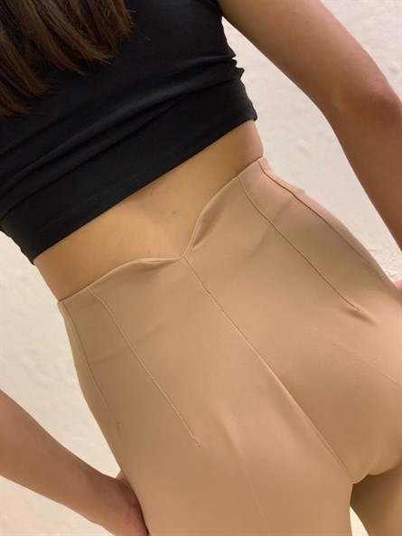 Pliseli Yüksek Bel Kumaş Pantolon Camel