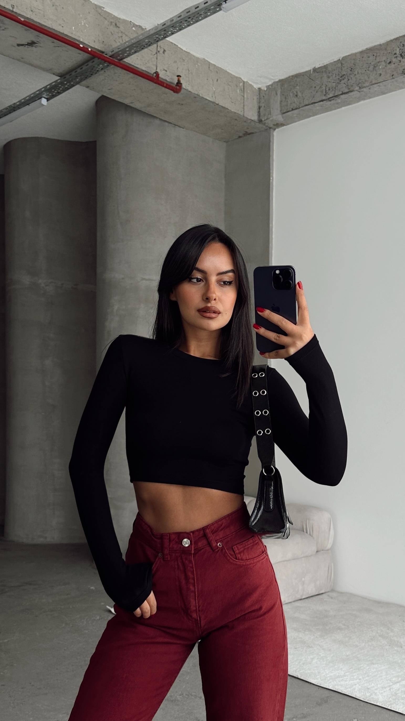 Oyş Crop Bluz Siyah