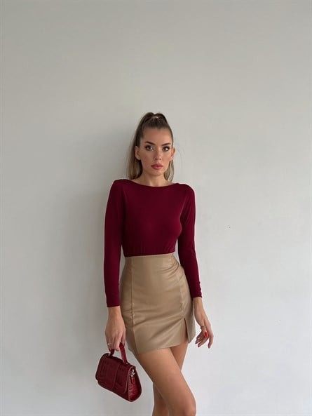 Sırt Zincir Detay Sandy Bodysuit Bordo