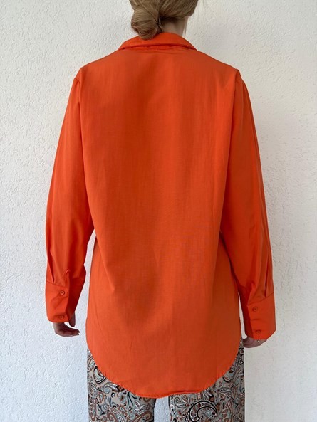 Kol Çift Düğme Oversize Poplin Gömlek Oranj