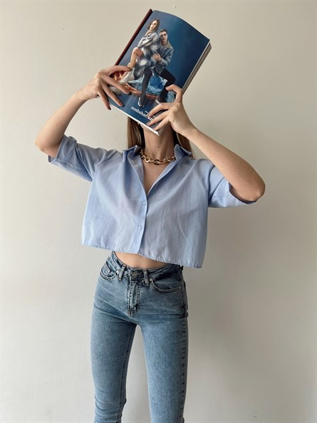Crop Poplin Gömlek Bebe Mavi