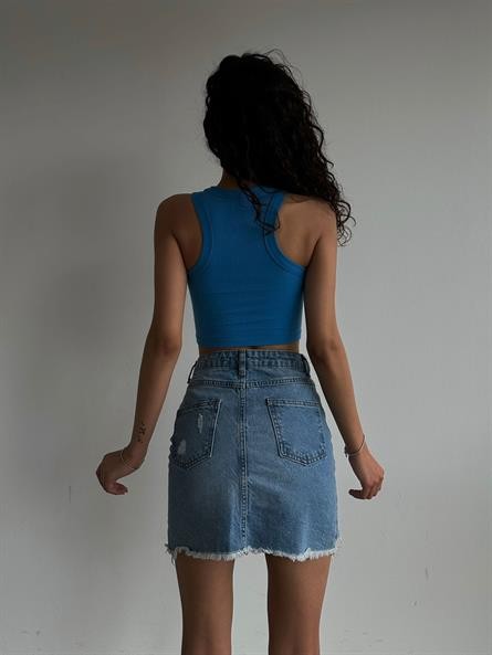 Halter Yaka Fitilli Crop Mavi