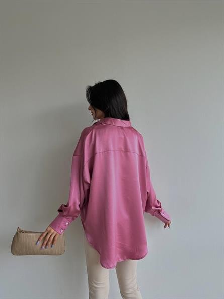 Oversize Saten Gömlek Pembe