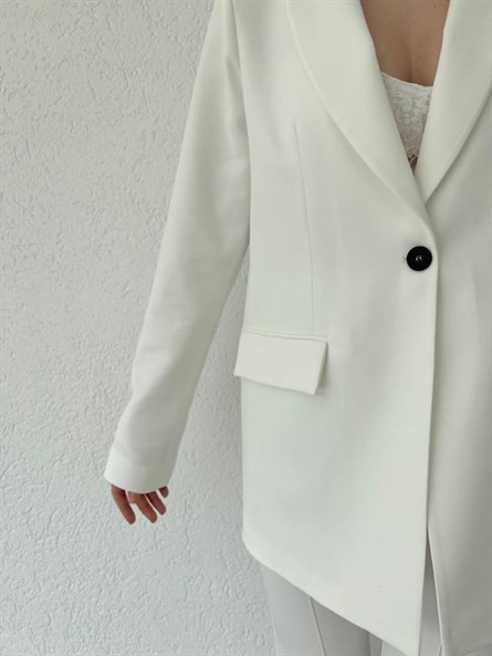 Tek Düğme Astarlı Blazer Ceket Beyaz
