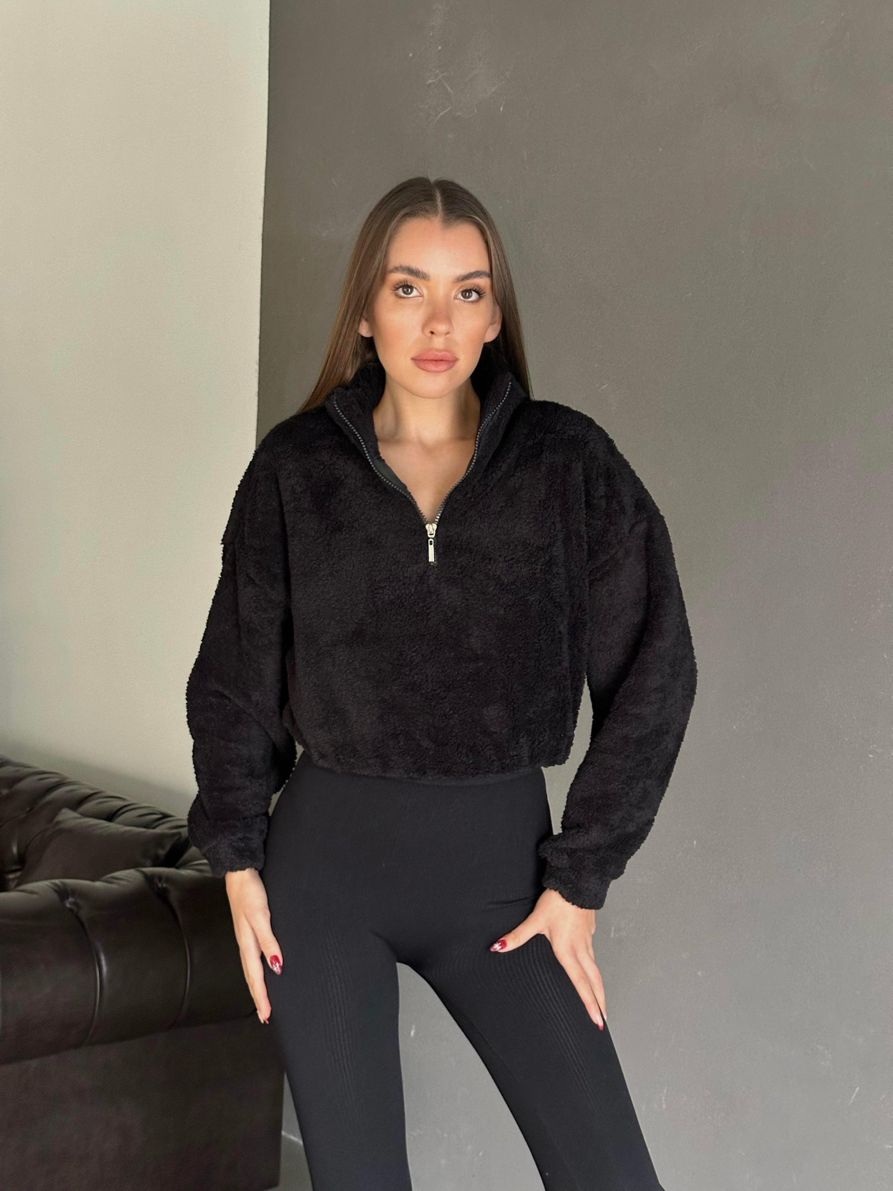 Bel Lastik Fermuarlı Peluş Siyah