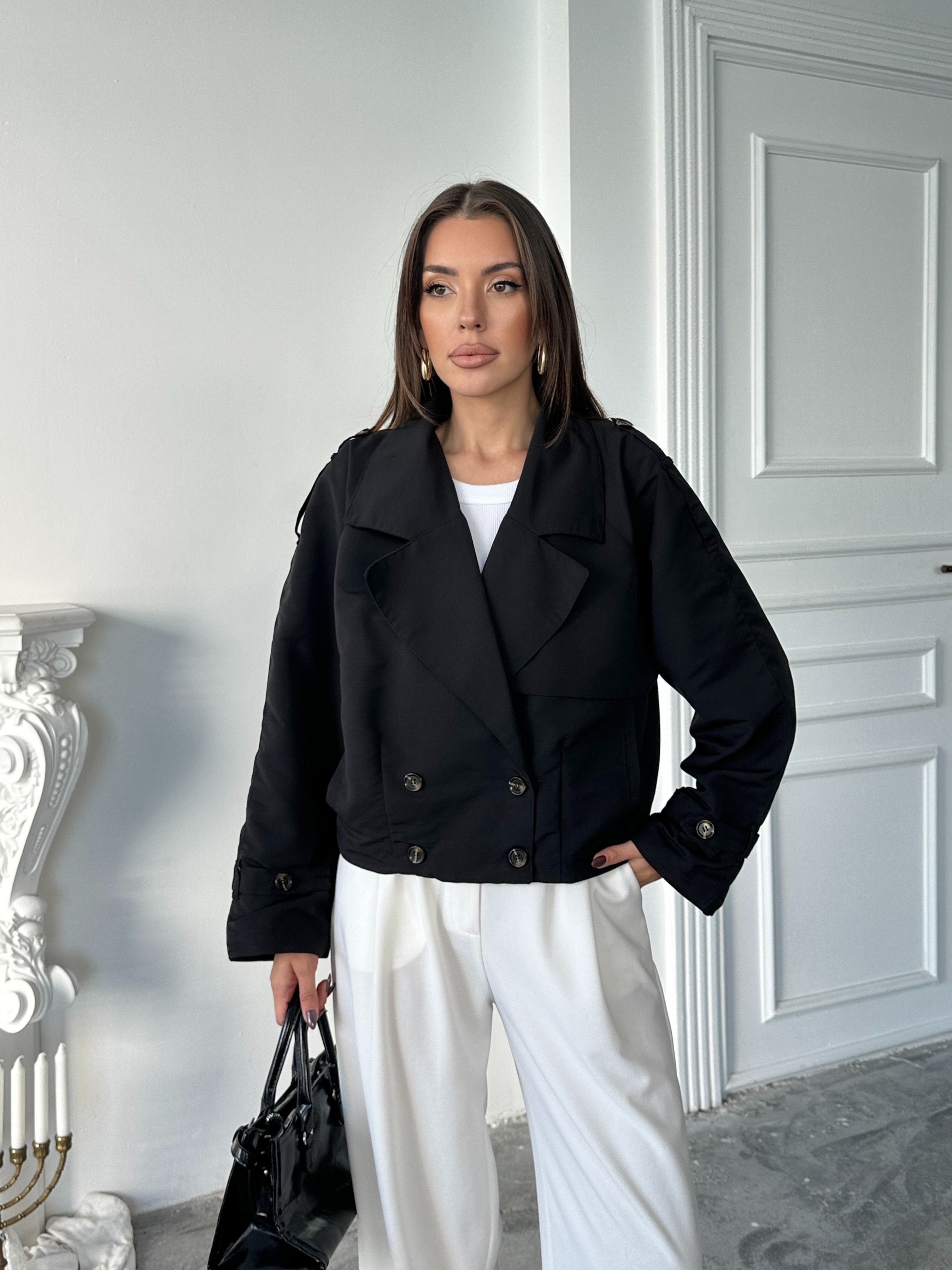 Dört Düğmeli Crop Trençkot