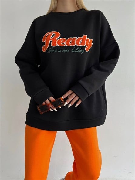 Ready Süzene Detay 3 İplik Sweatshirt Siyah