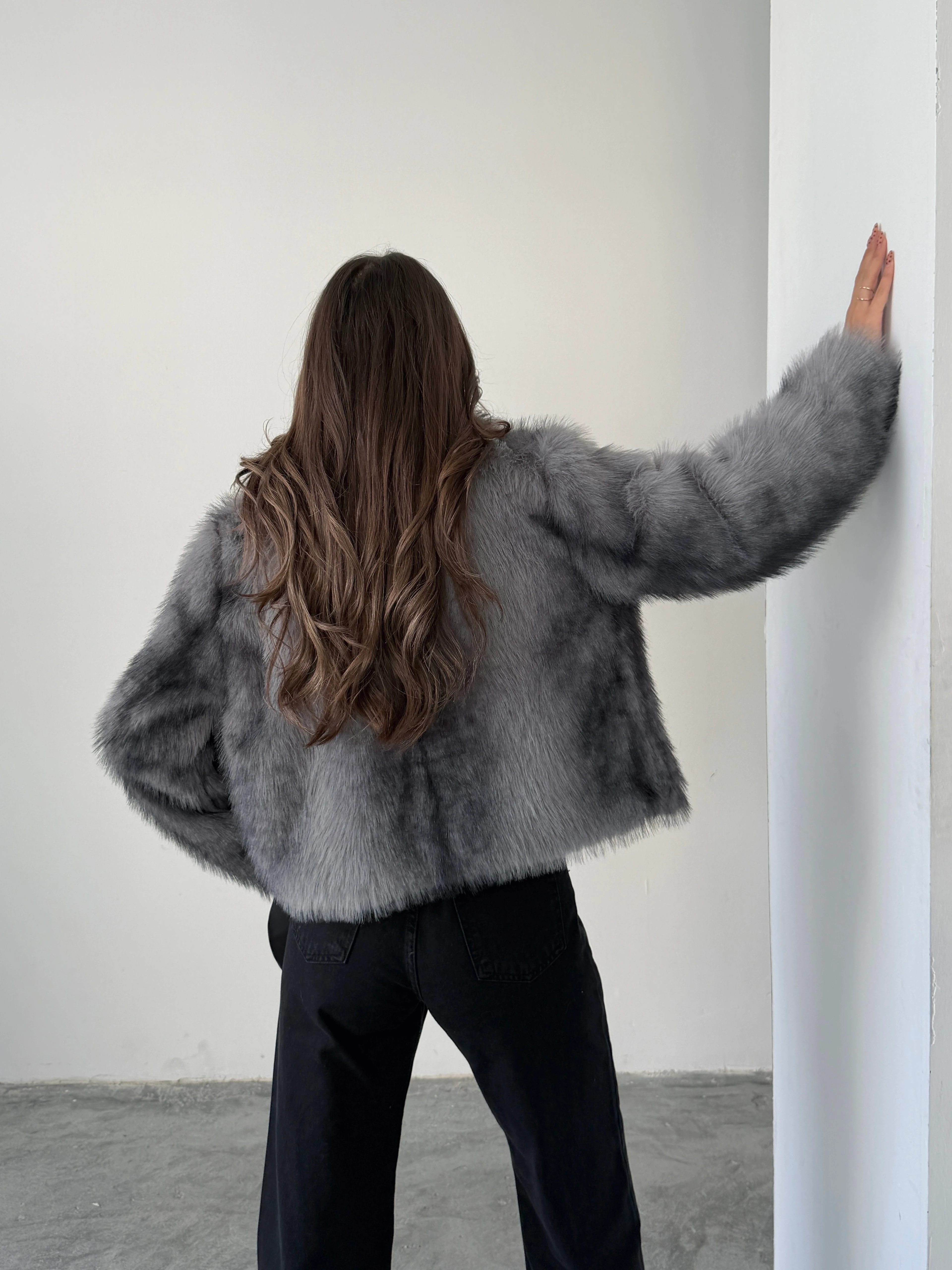 Fermuarlı Crop Kürk