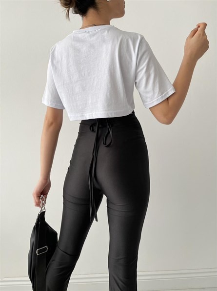 Bisiklet Yaka Croptop Beyaz