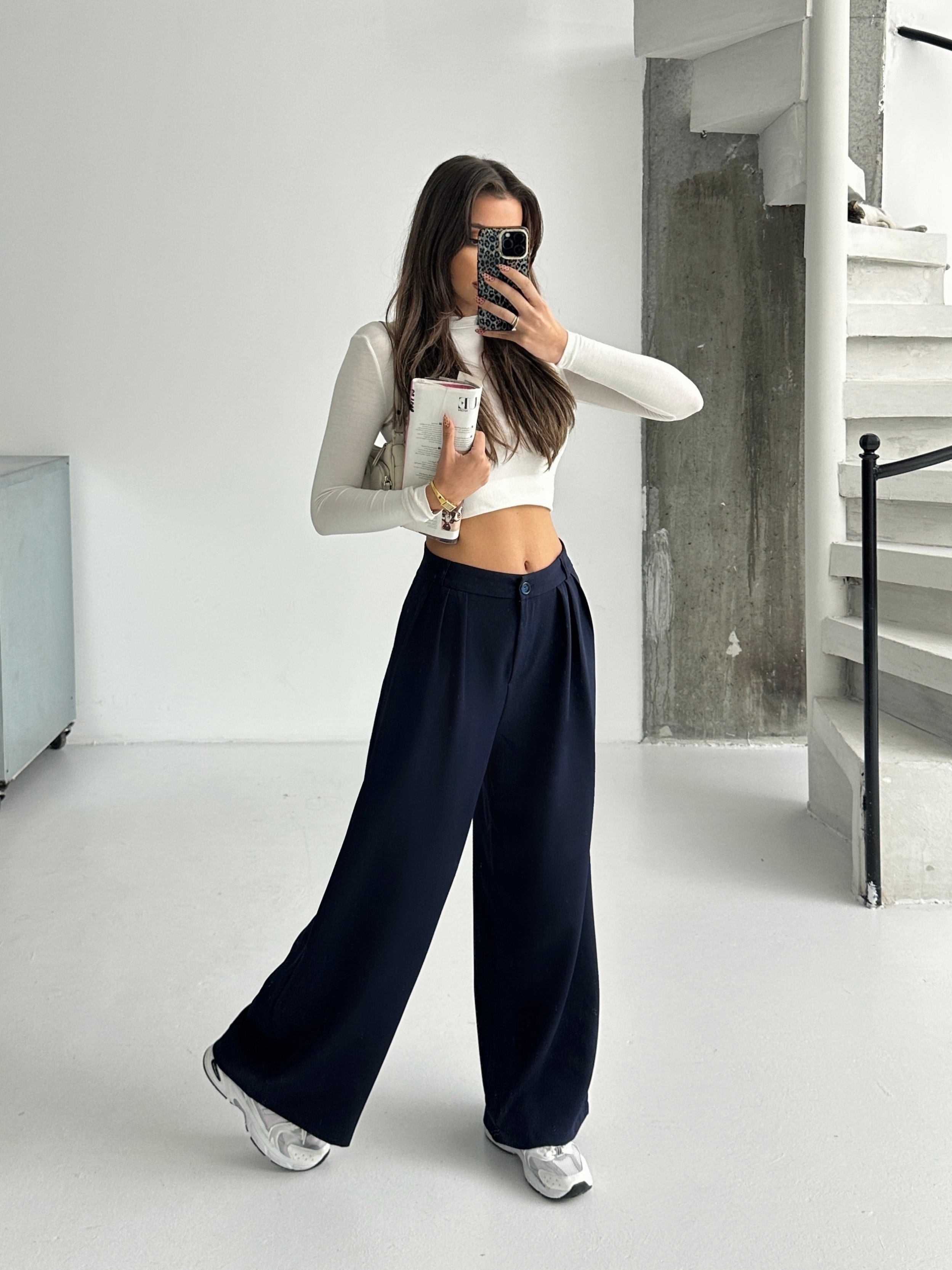 Üç Pile Palazzo Pantolon - Lacivert