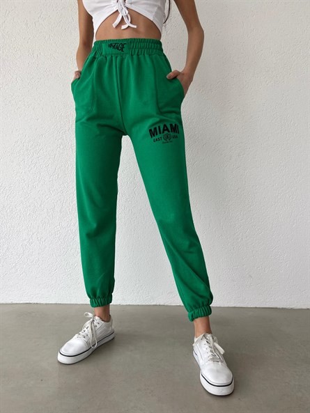 Bel Detay Miami Jogger Eşofman Koyu Yeşil