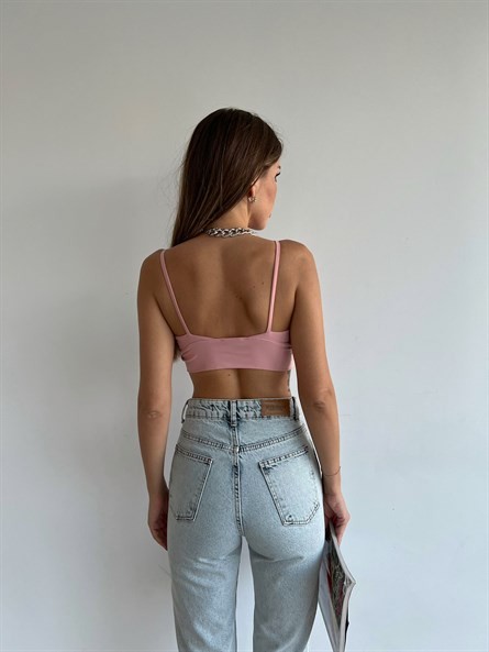 V Yaka Sandy Büstiyer Pudra Pembe