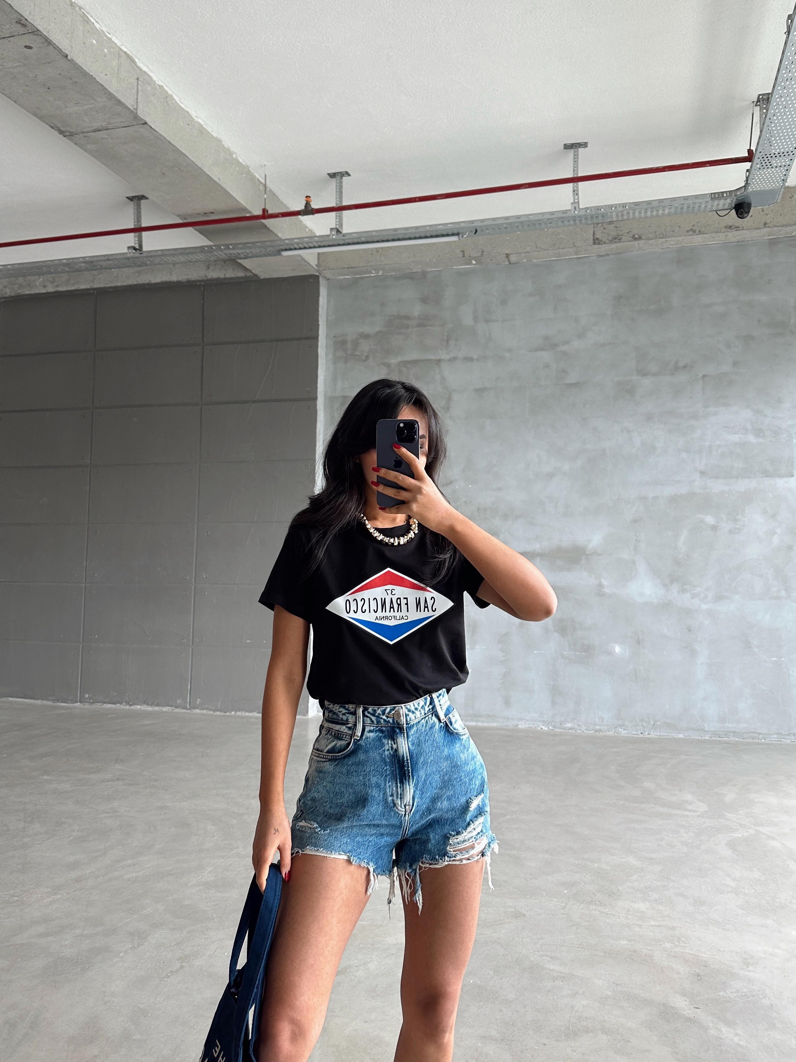 San Francisco Baskılı Basic - Black