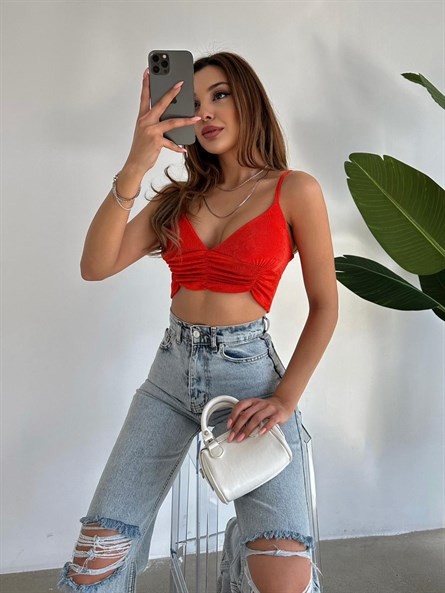 Push-up Drapeli Crop Turuncu