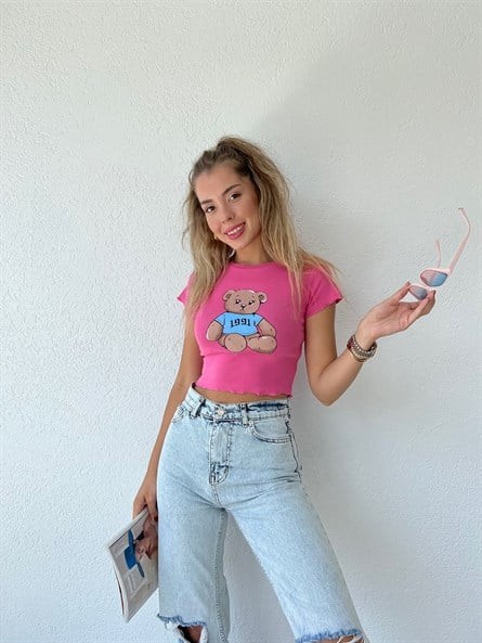 Teddy Kısakol Crop Top Pembe