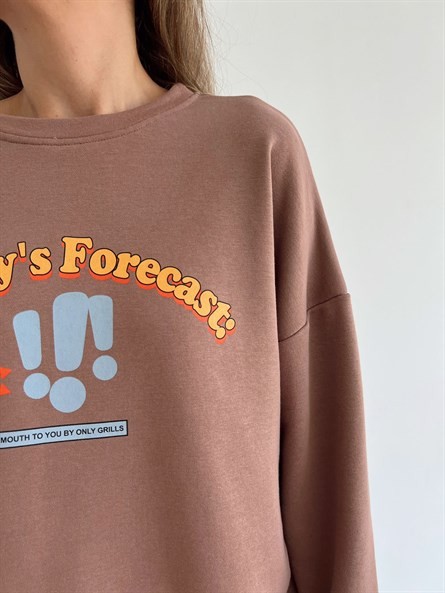 Today Forecast Baskı Sweatshirt Kahverengi