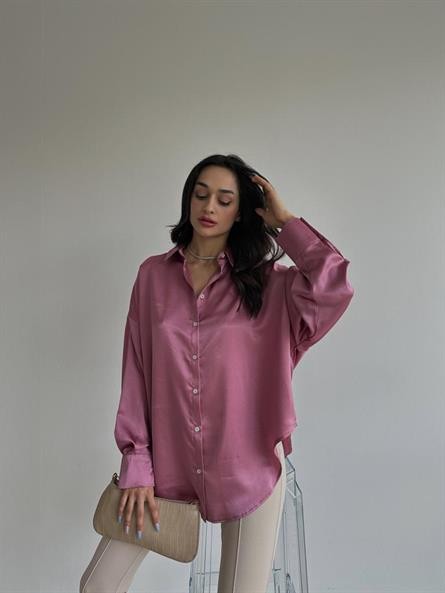 Oversize Saten Gömlek Pembe