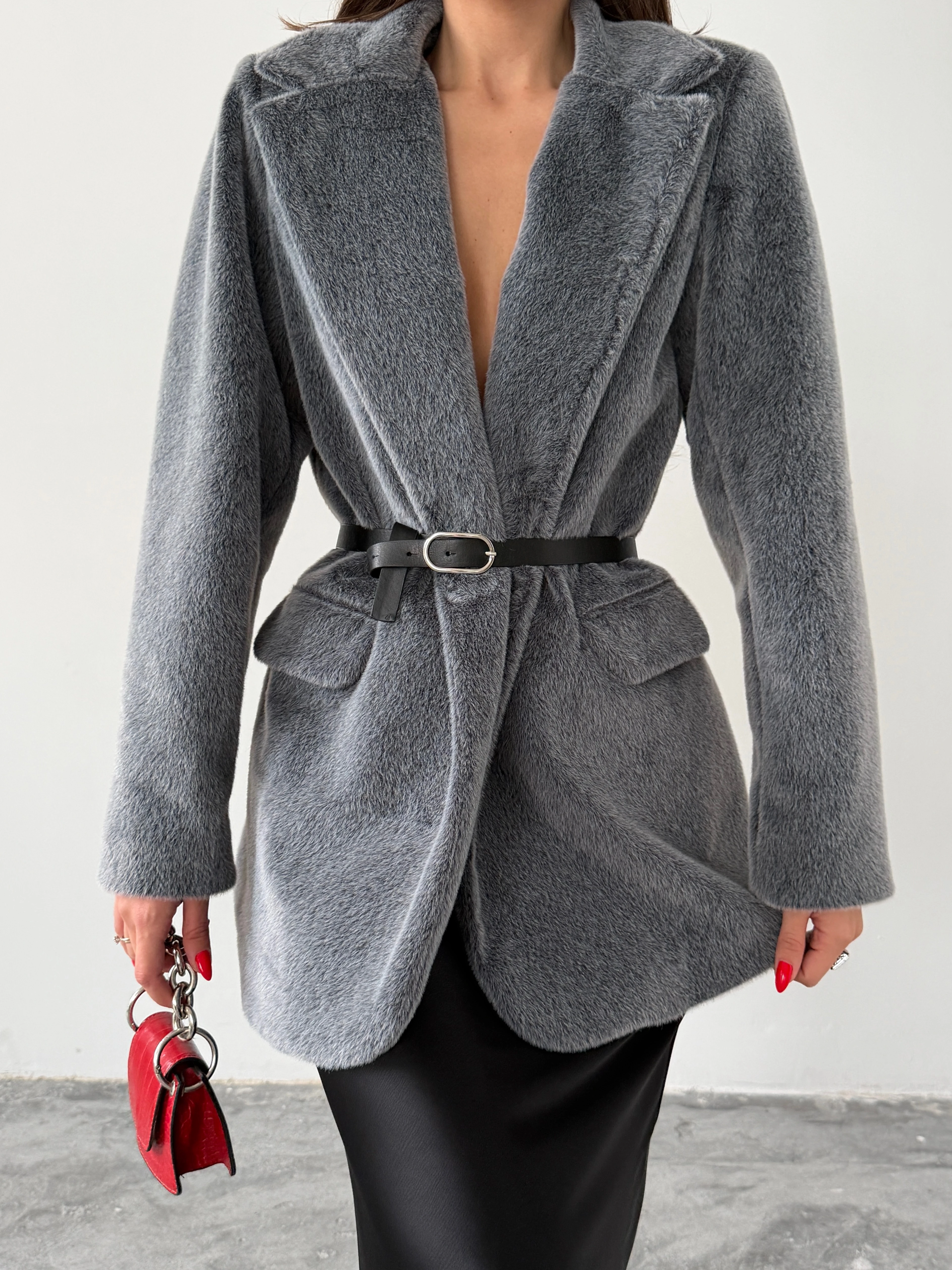 Vatkalı Fox Blazer Ceket - Füme