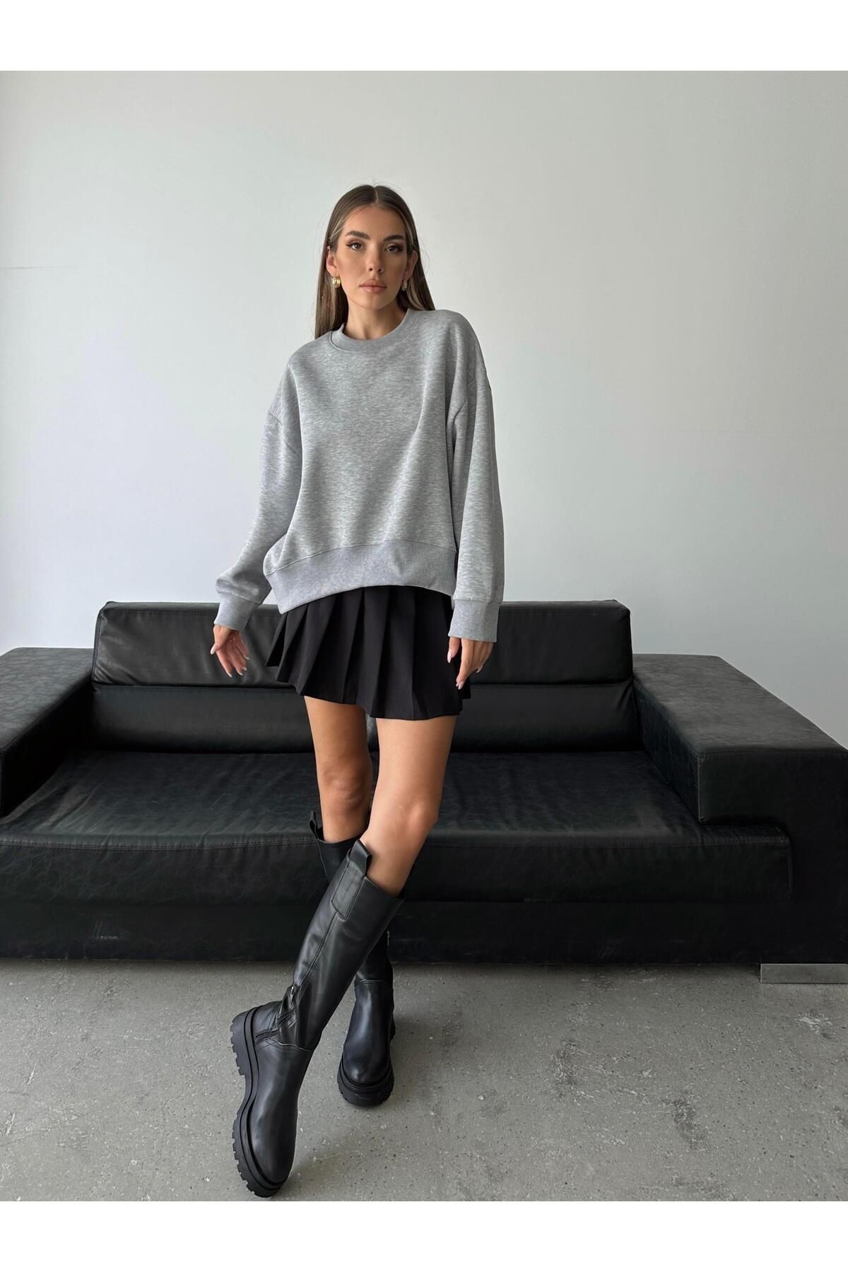 Sage Bisiklet Yaka Sweatshirt Gri