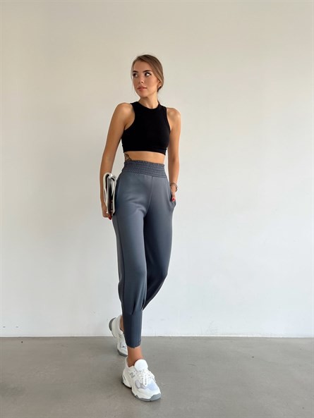 Bel Lastik Pliseli Scuba Jogger Eşofman Antrasit