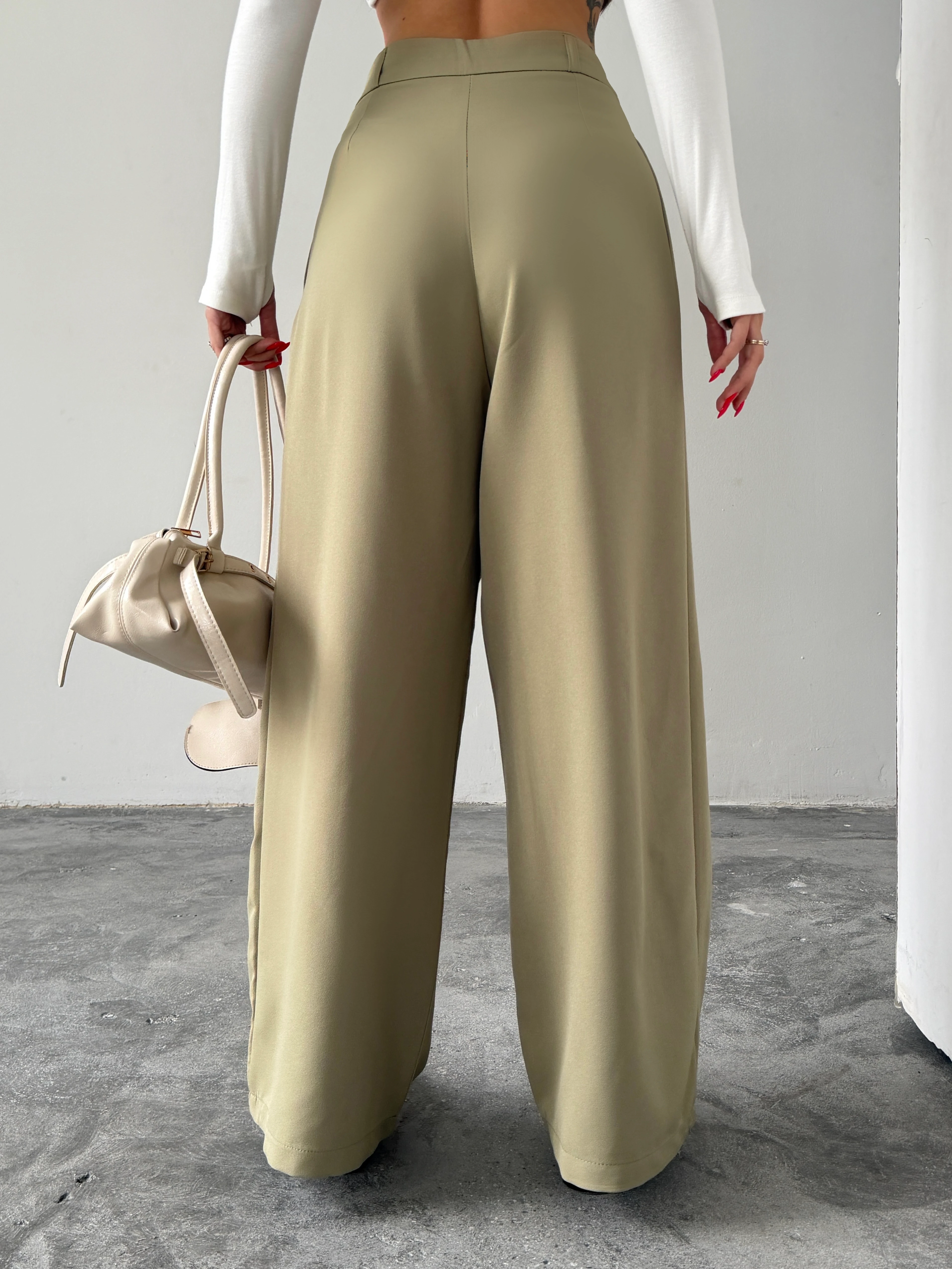 Üç Pile Palazzo Pantolon - Çağla Yeşili