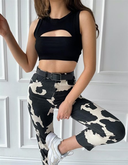 Göğüs Dekolte Fitilli Crop Siyah