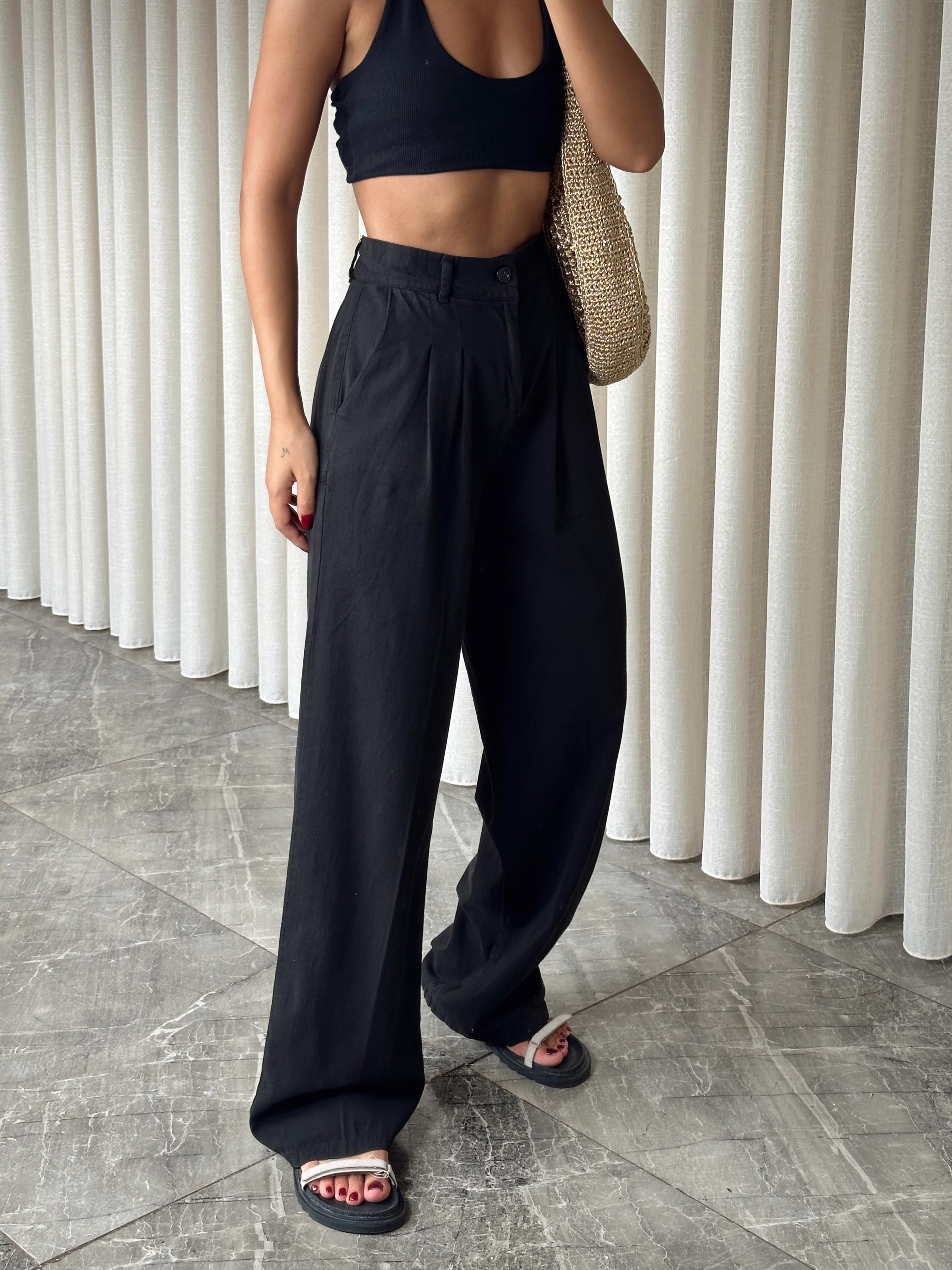 Bel Lastik Gabardin Palazzo - Siyah
