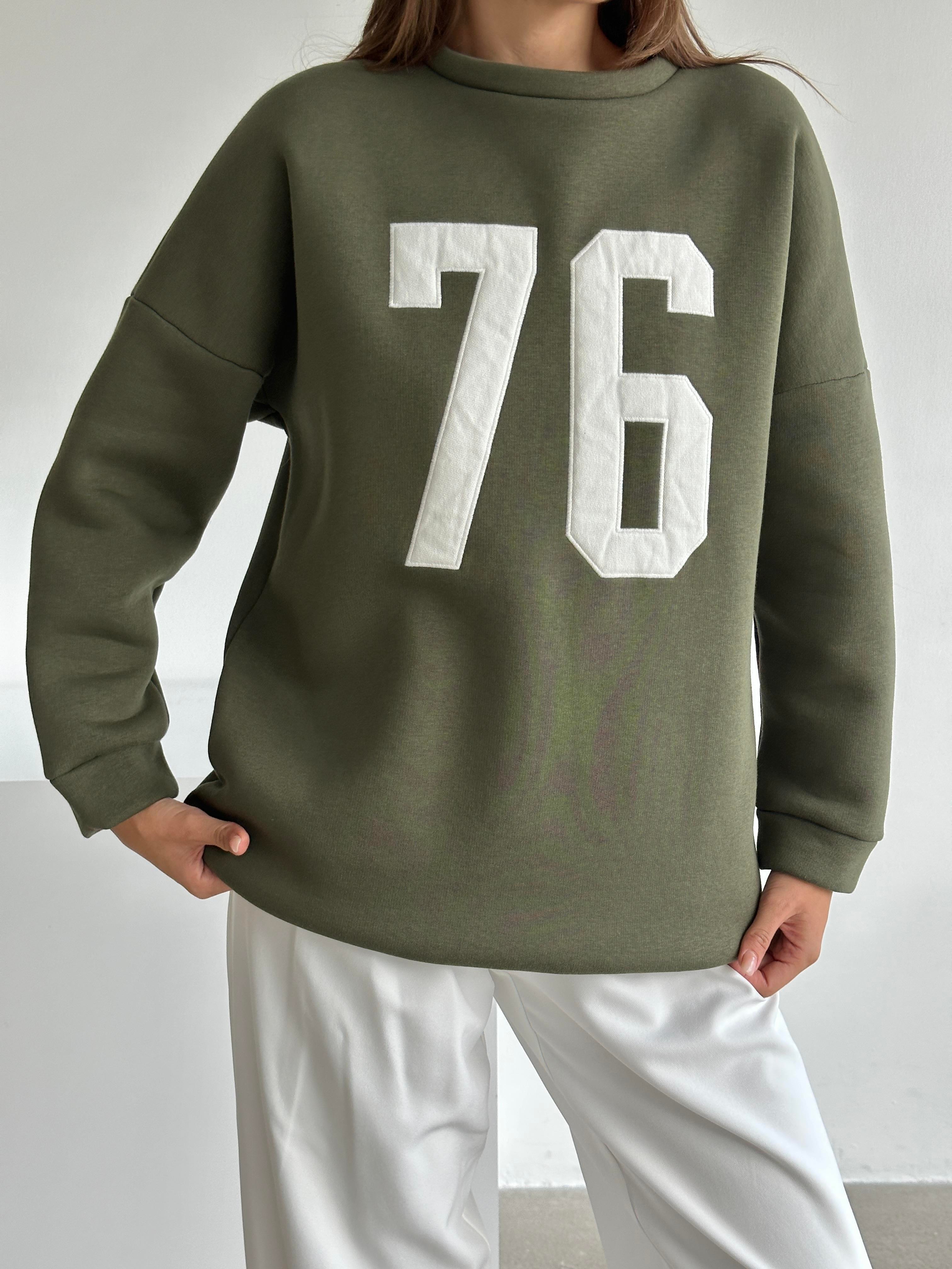 Seventy Six Baskı Sweat Haki Yeşil