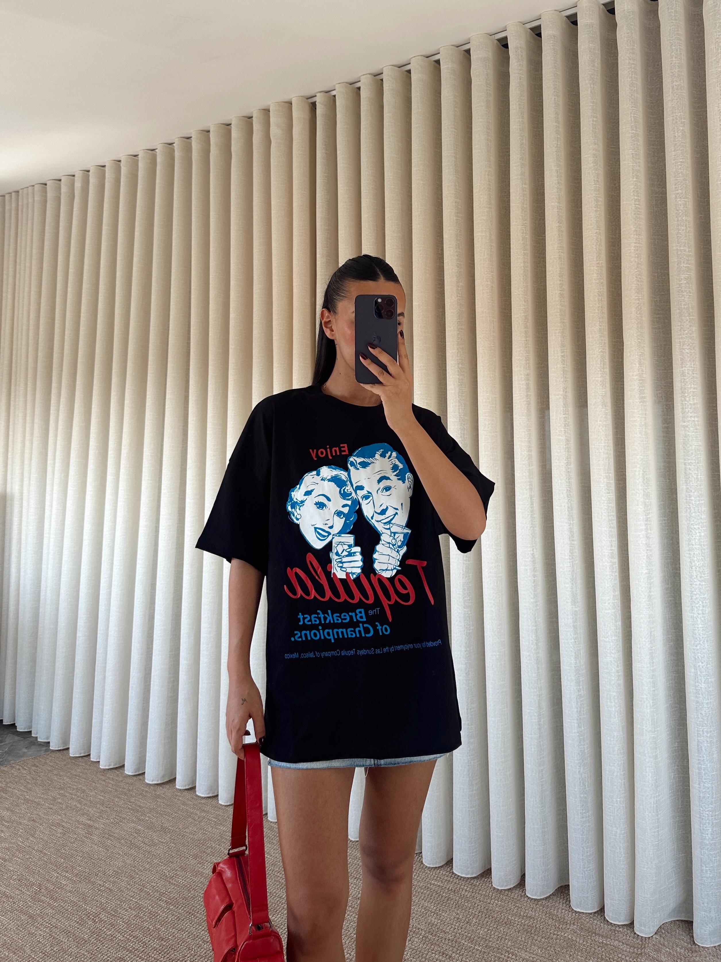 Tequila Baskılı Tshirt Siyah
