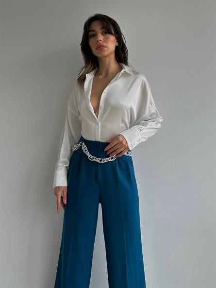 Oversize Saten Gömlek Beyaz