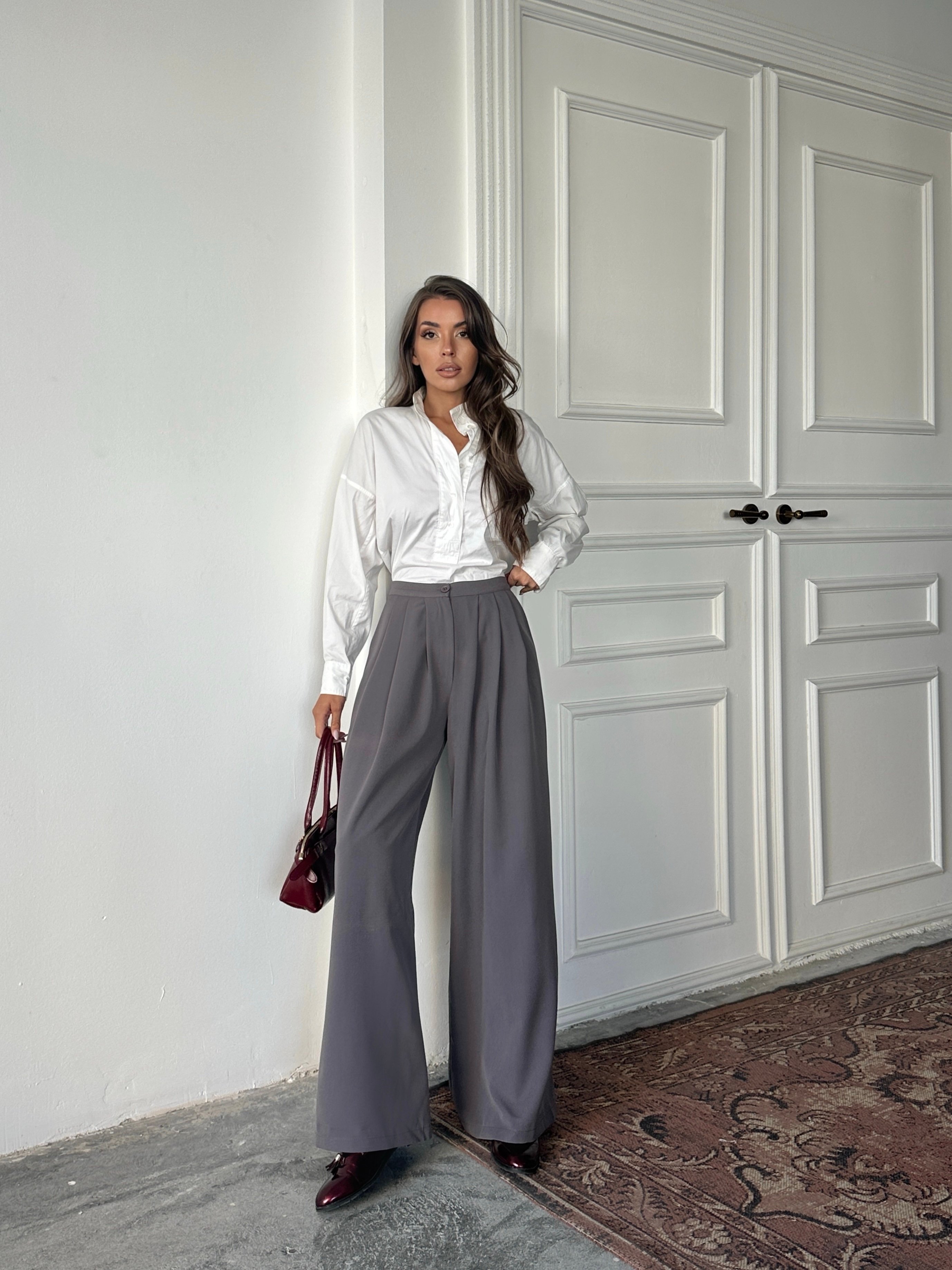 Nadia Pileli Pantolon Füme