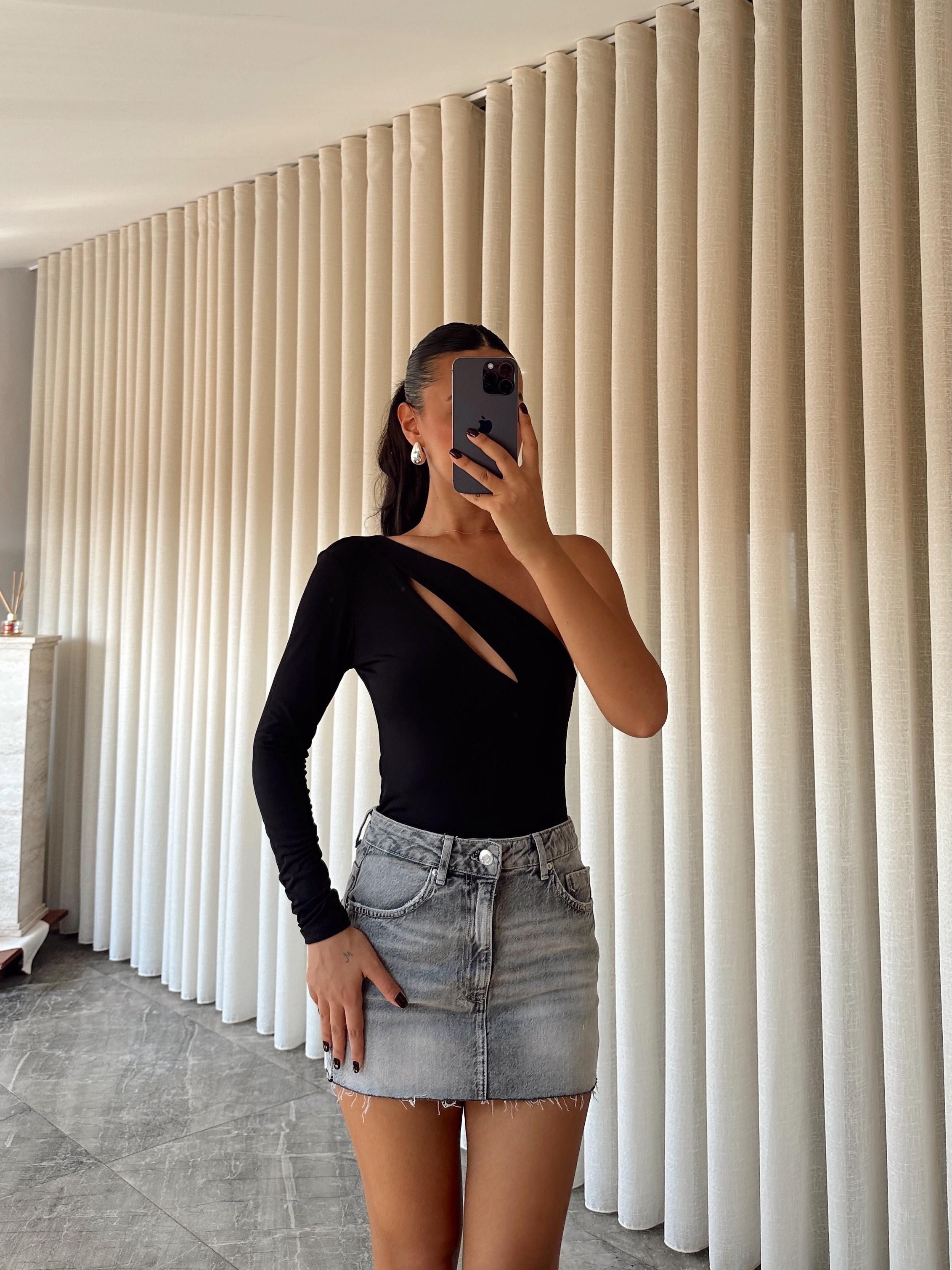 Sabrina Tek Kol Bodysuit Siyah