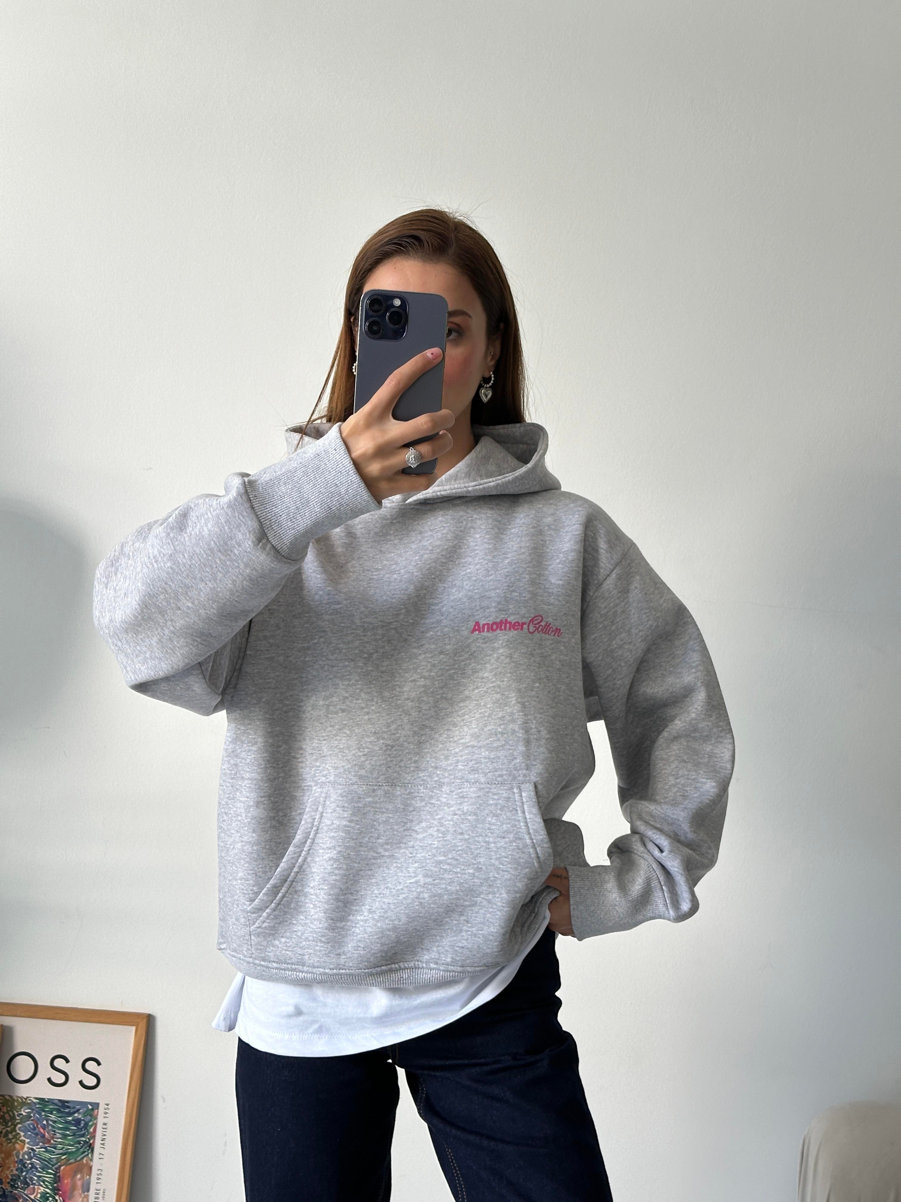 Another Kapüşonlu Sweatshirt Gri Melanj