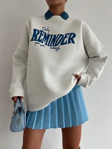 Reminder 3 İplik Oversize Sweatshirt Beyaz